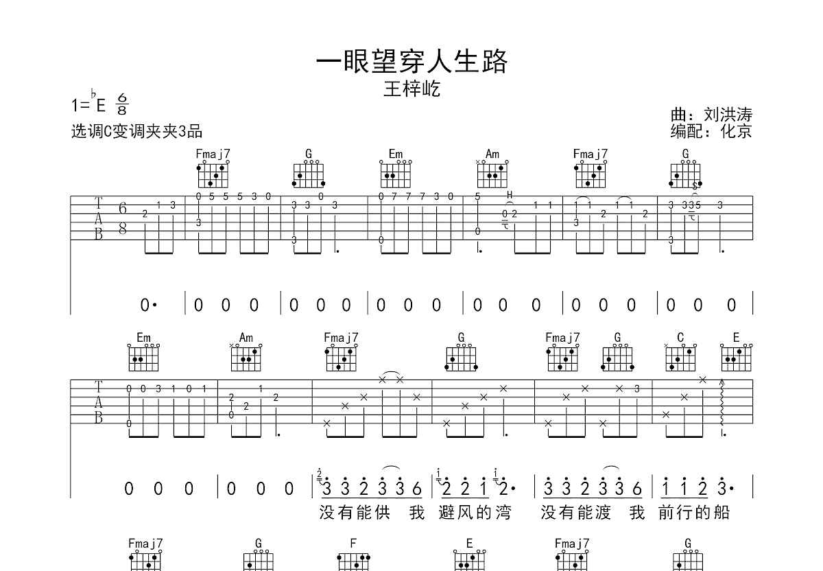 一眼望穿人生路吉他谱预览图