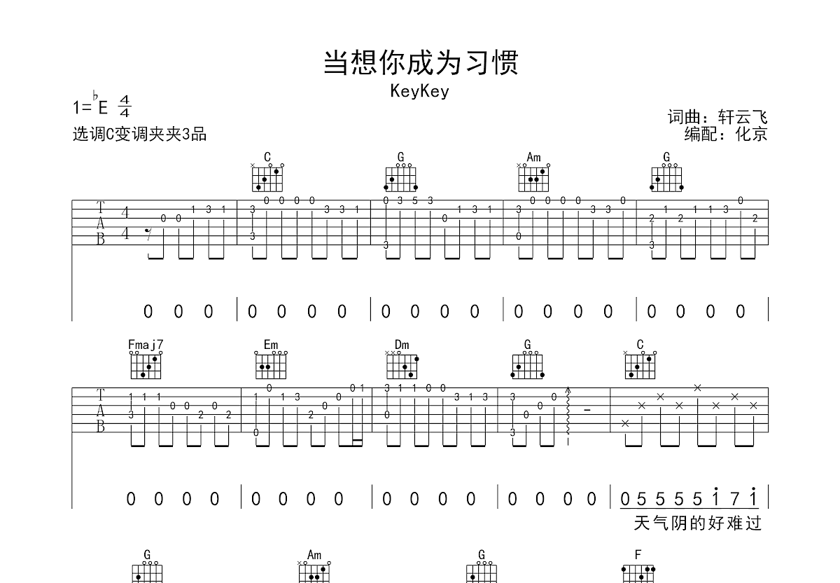 当想你成为习惯吉他谱预览图