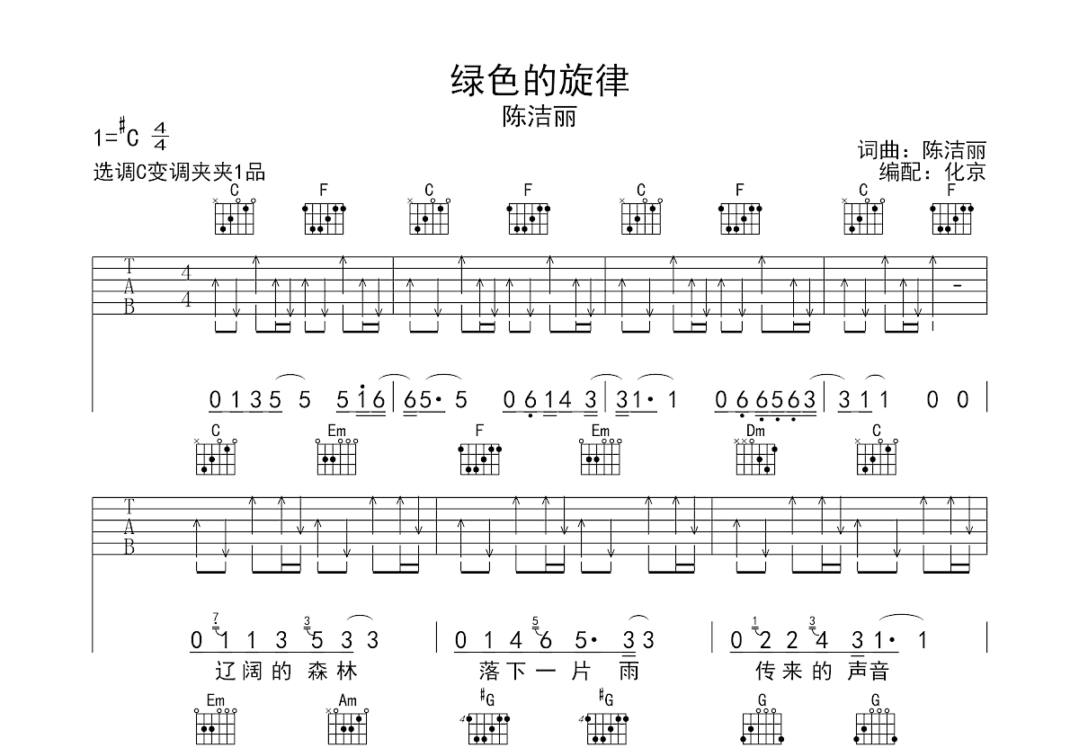 绿色的旋律吉他谱预览图