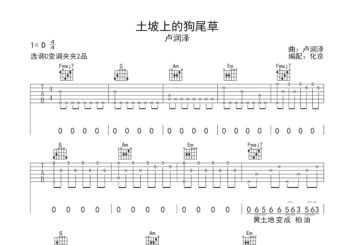 土坡上的狗尾草吉他谱预览图