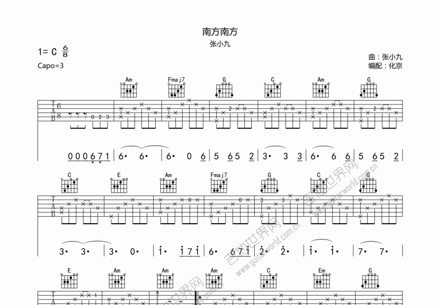 南方南方吉他谱预览图