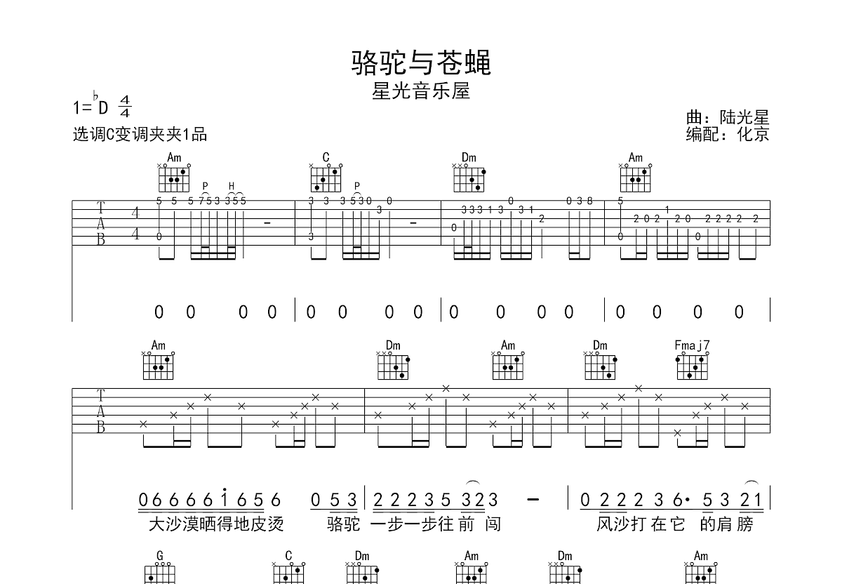 骆驼与苍蝇吉他谱预览图