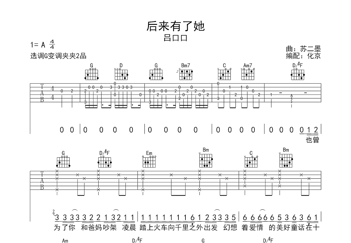 后来有了她吉他谱预览图