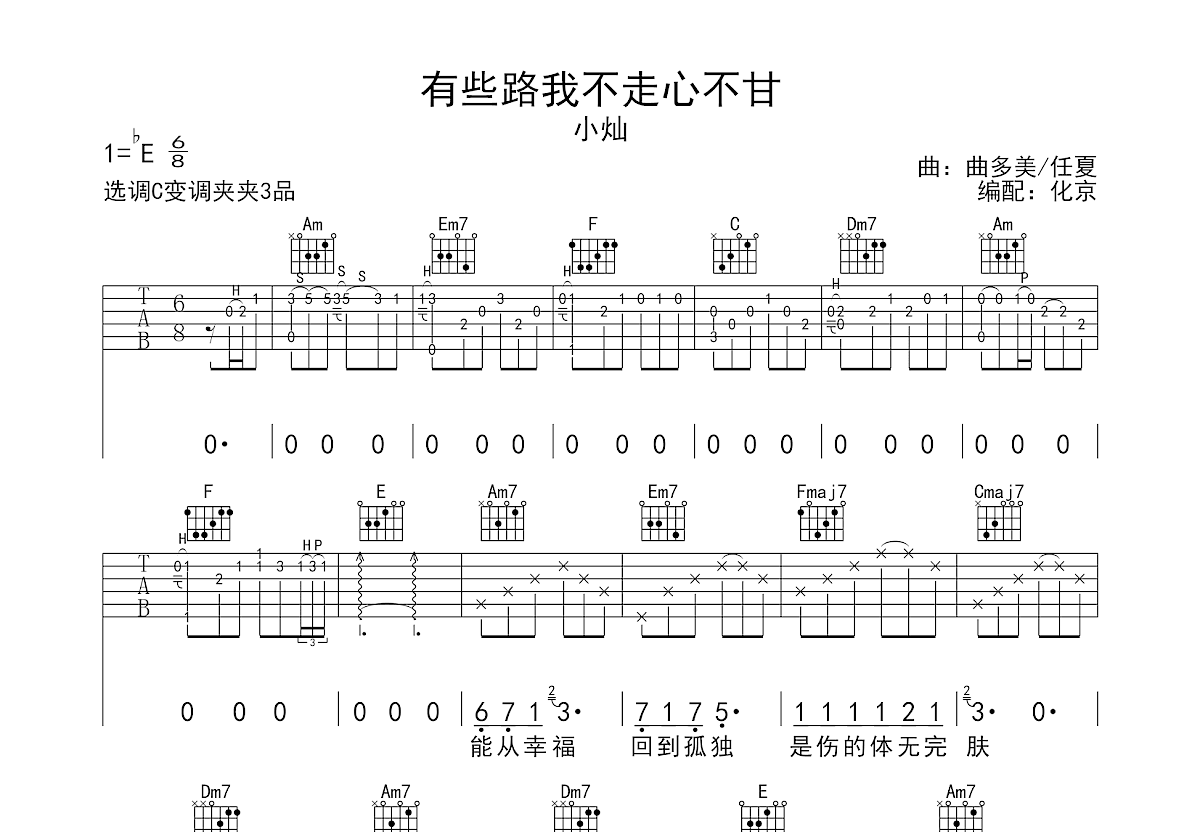 有些路我不走心不甘吉他谱预览图