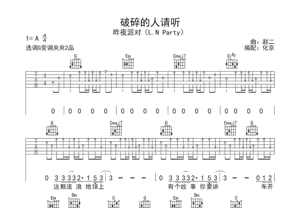 破碎的人请听吉他谱预览图