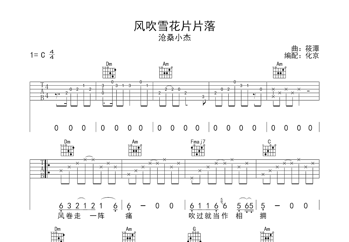风吹雪花片片落吉他谱预览图