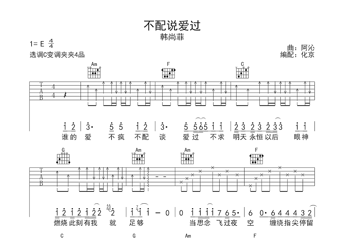 不配说爱过吉他谱预览图