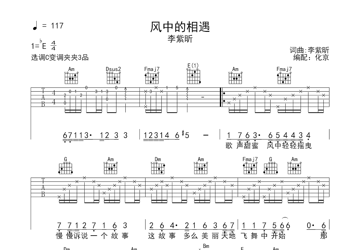 风中的相遇吉他谱预览图