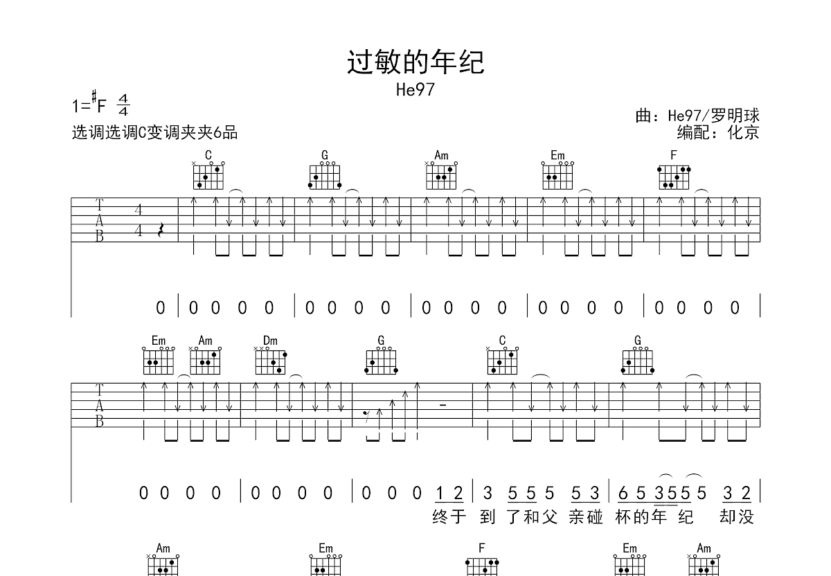 过敏的年纪吉他谱预览图