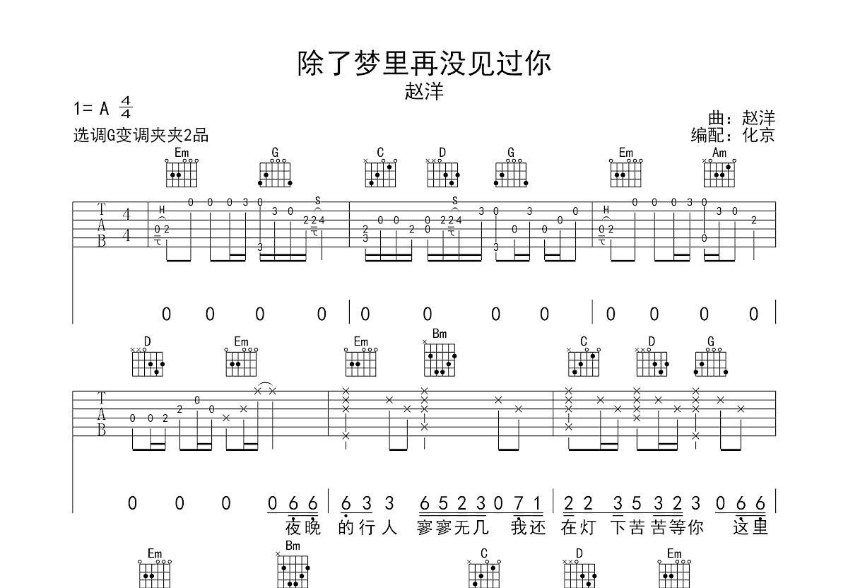 除了梦里再没见过你吉他谱预览图