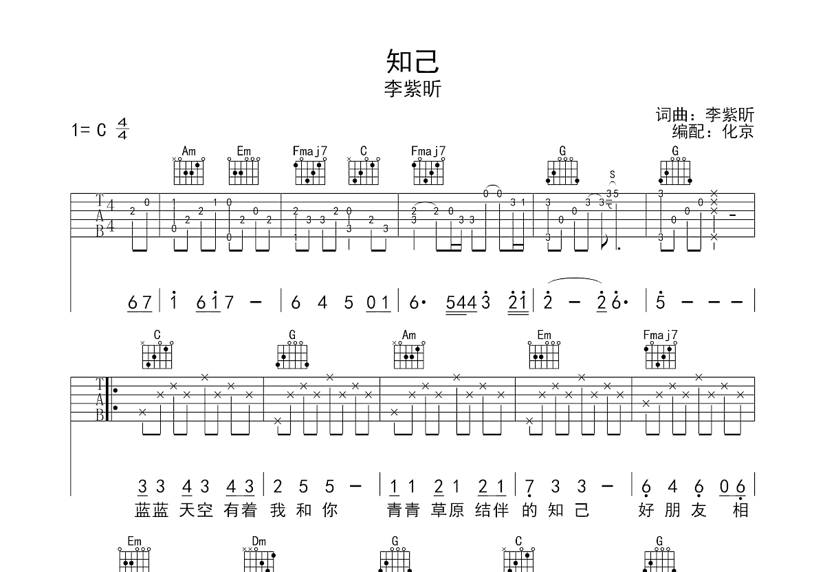 知己吉他谱预览图