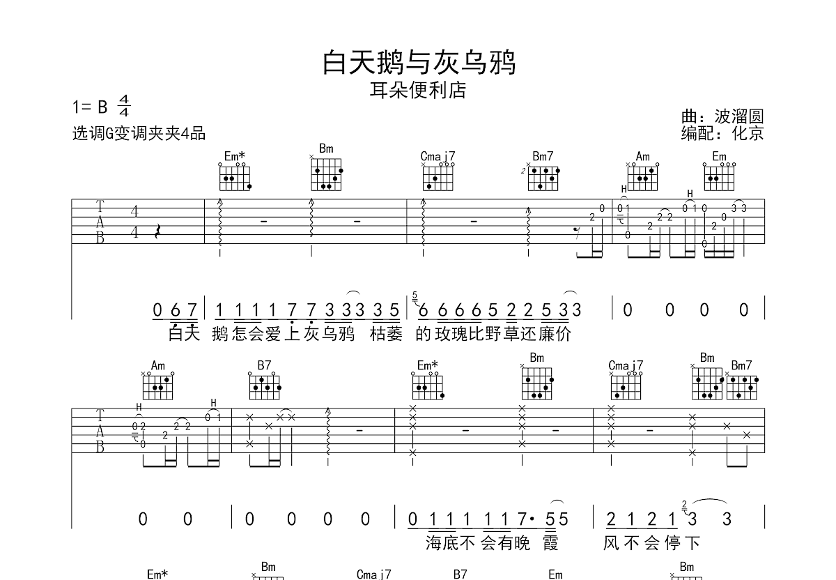 白天鹅与灰乌鸦吉他谱预览图