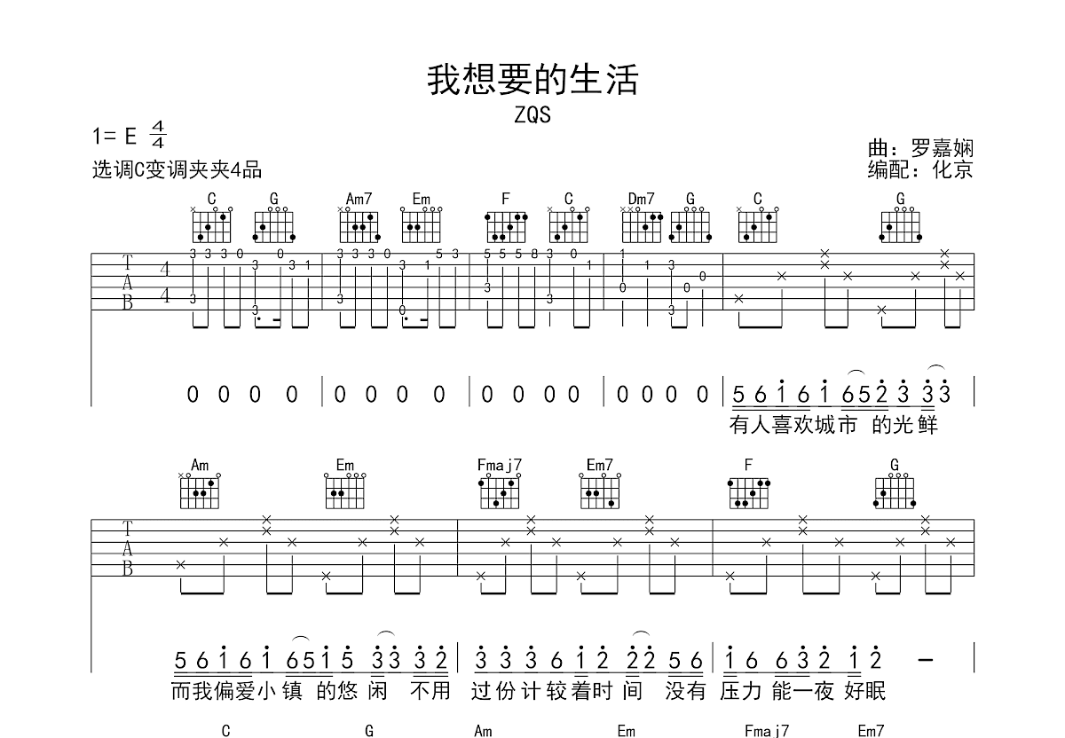 我想要的生活吉他谱预览图