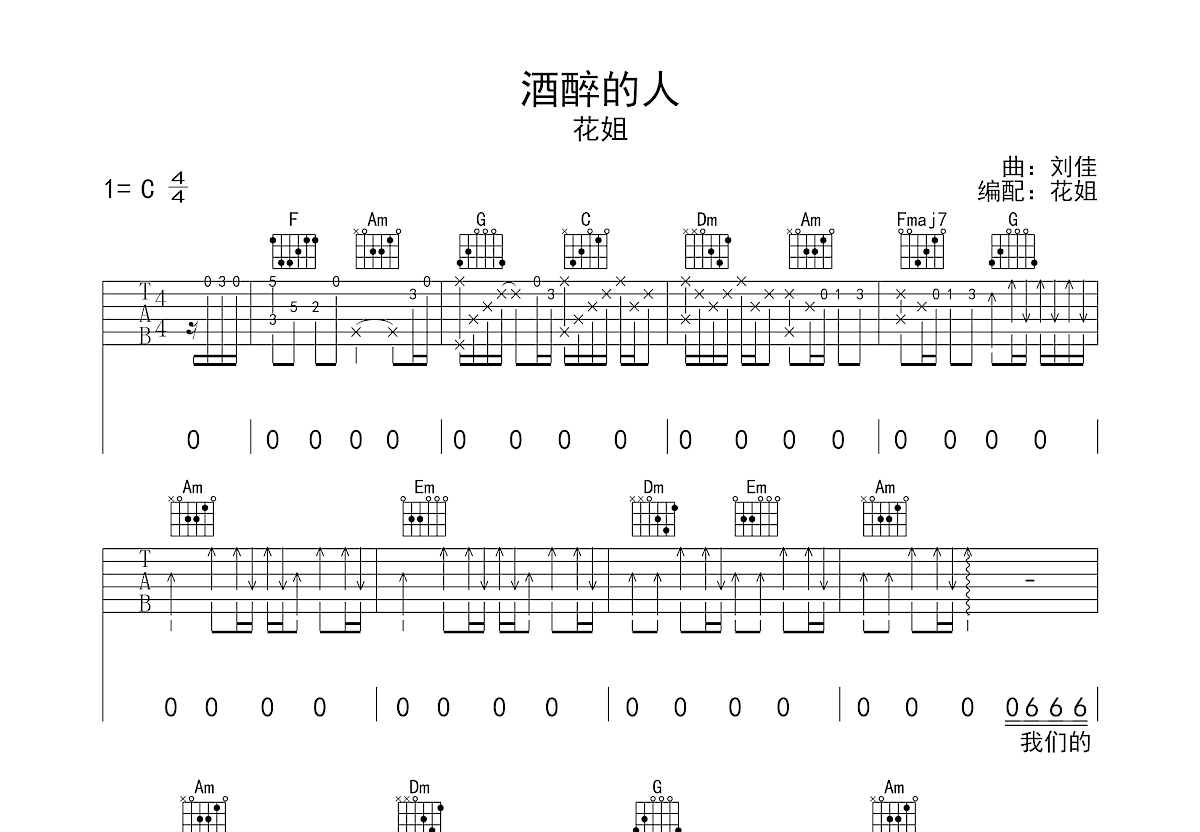 酒醉的人吉他谱预览图