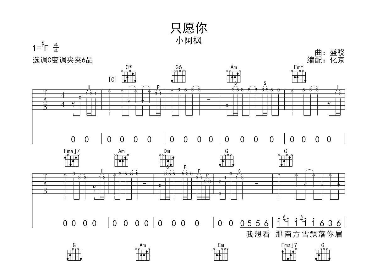 只愿你吉他谱预览图