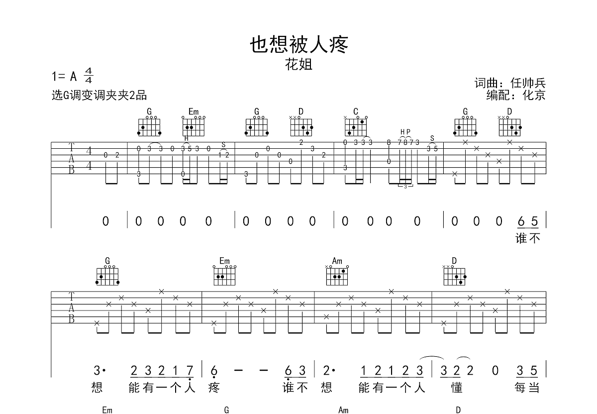 也想被人疼吉他谱预览图