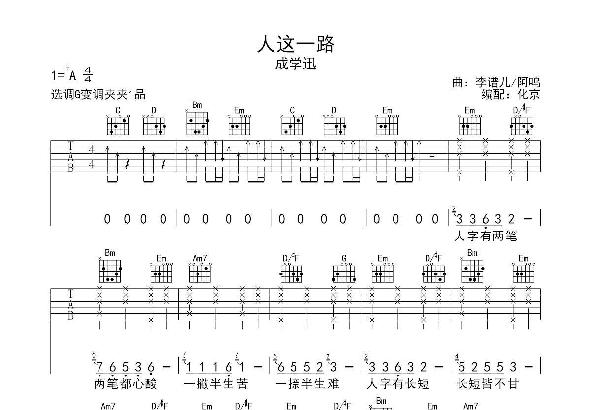 人这一路吉他谱预览图