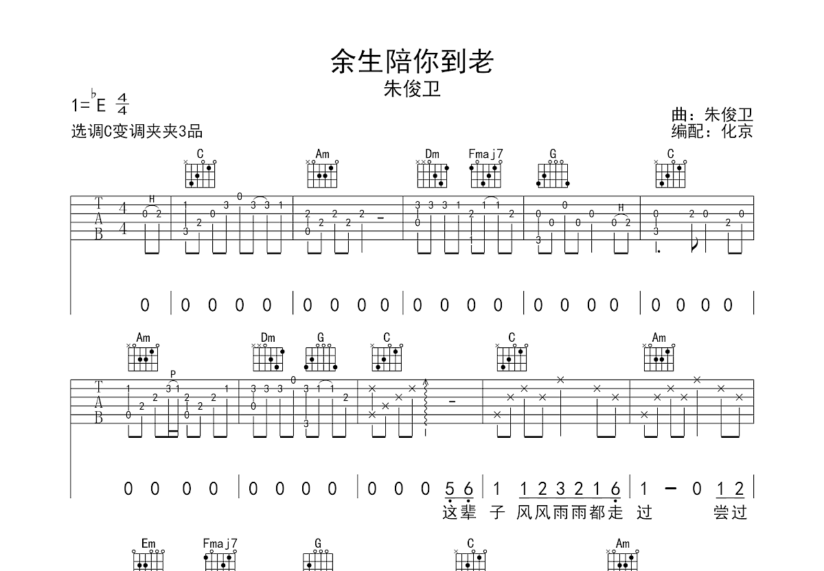 余生陪你到老吉他谱预览图
