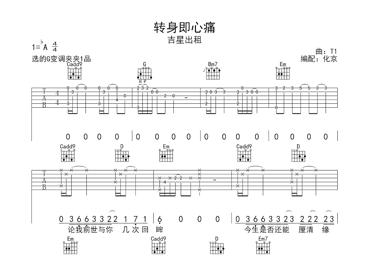 转身即心痛吉他谱预览图