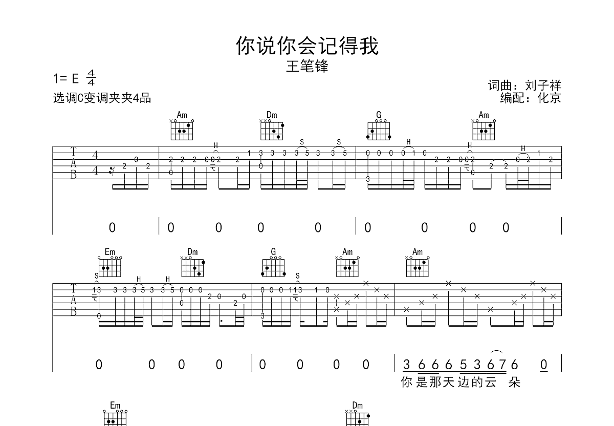 你说你会记得我吉他谱预览图