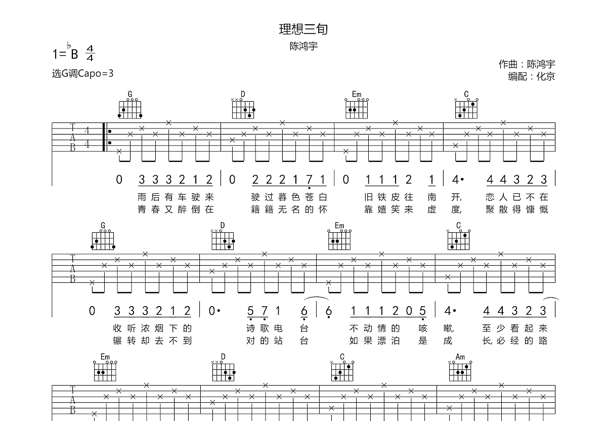 理想三旬吉他谱预览图