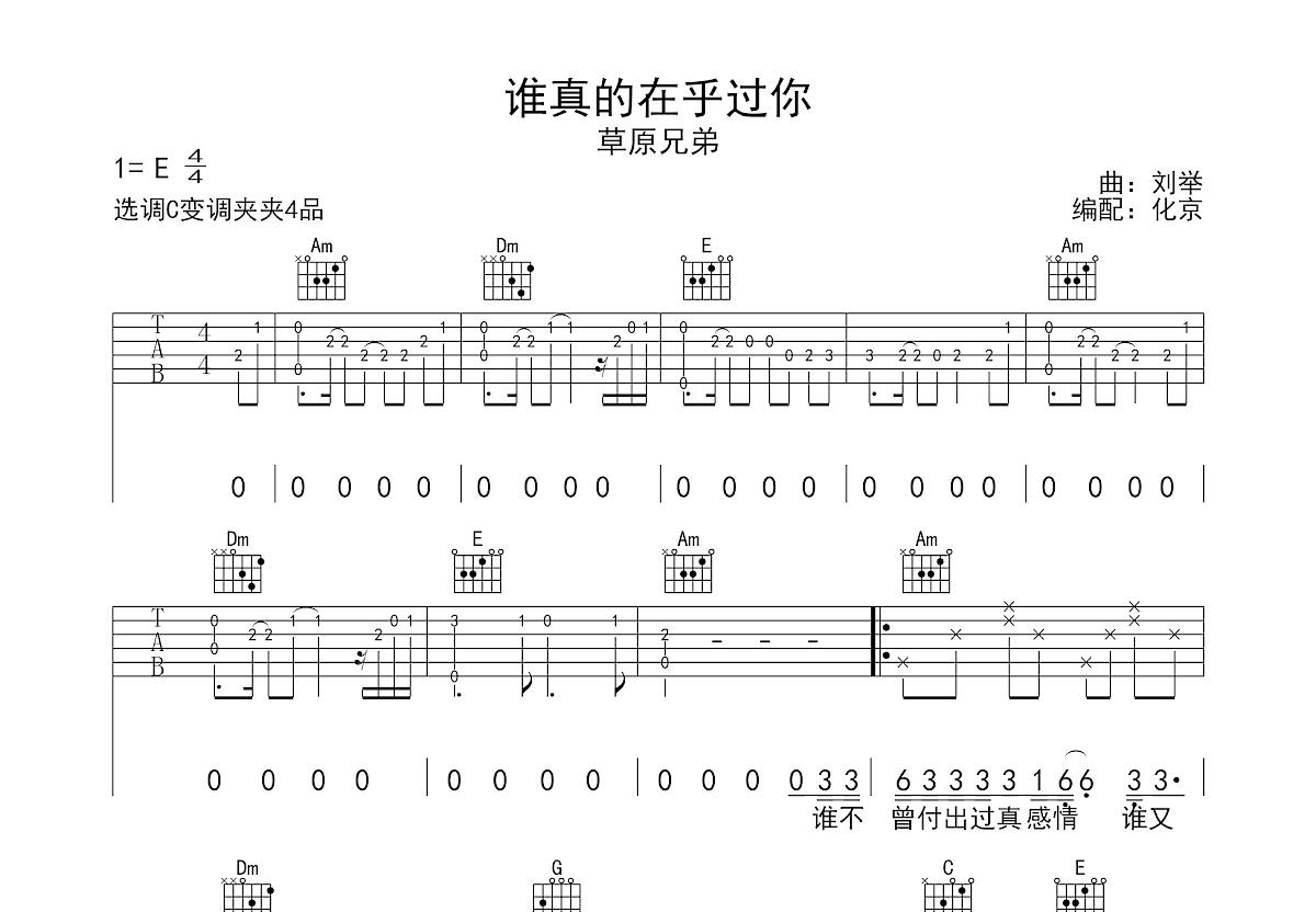 谁真的在乎过你吉他谱预览图