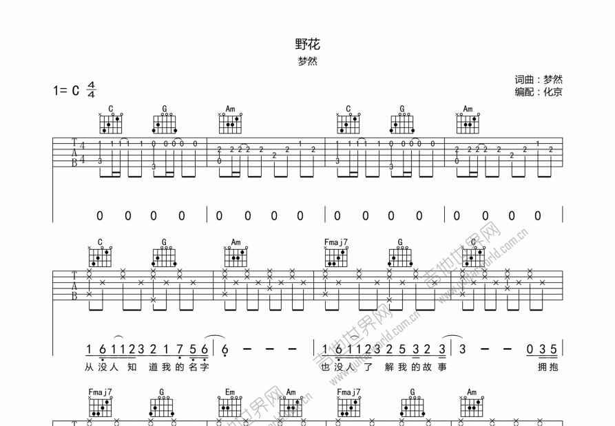 野花吉他谱预览图
