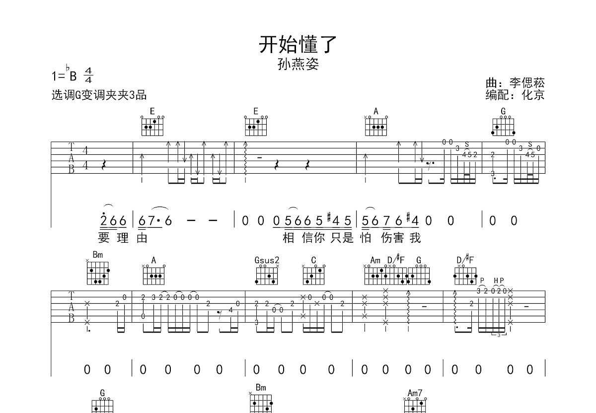 开始懂了吉他谱预览图