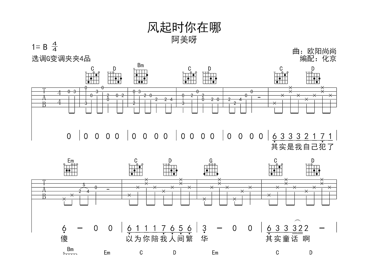 风起时你在哪吉他谱预览图