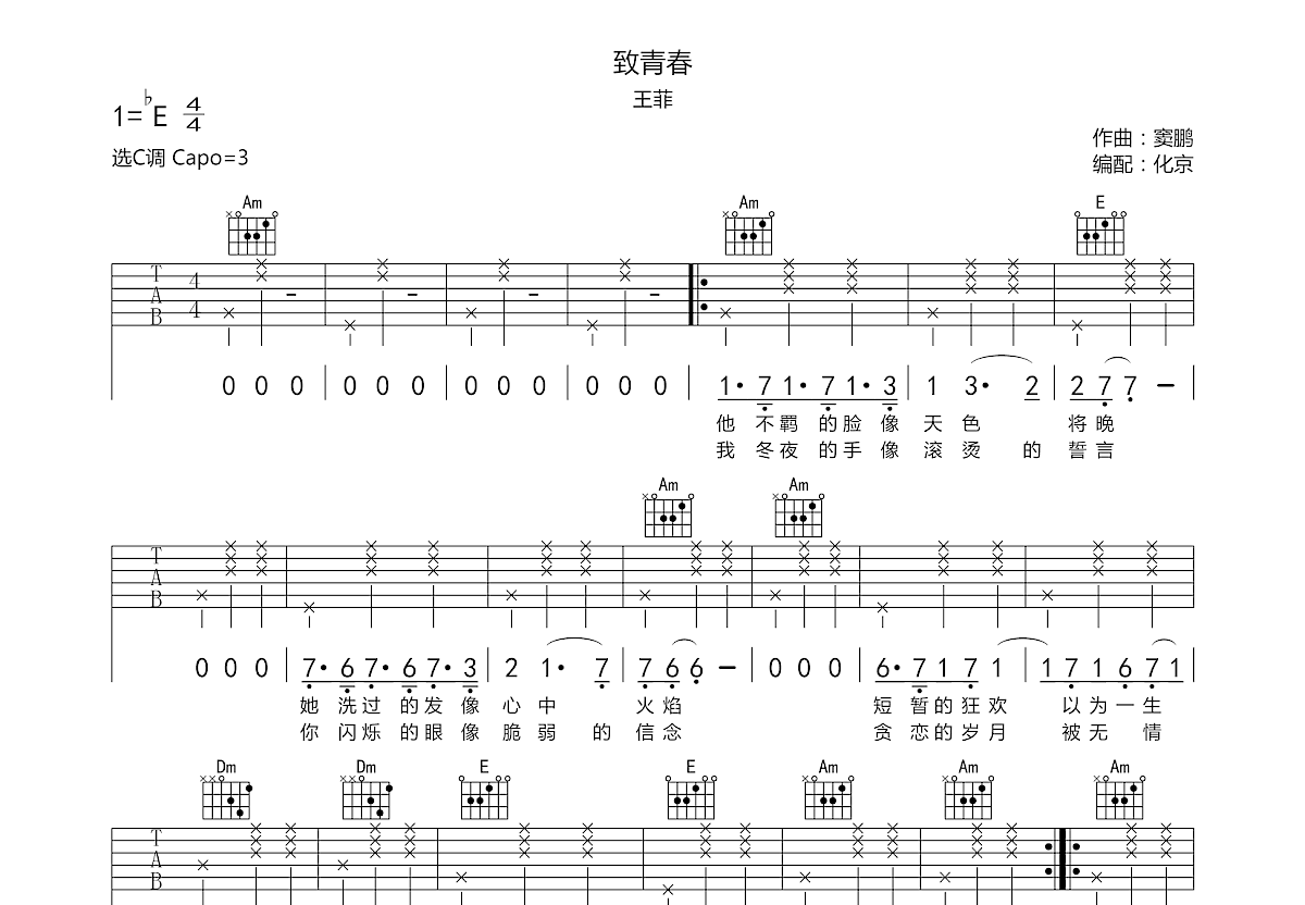 致青春吉他谱预览图