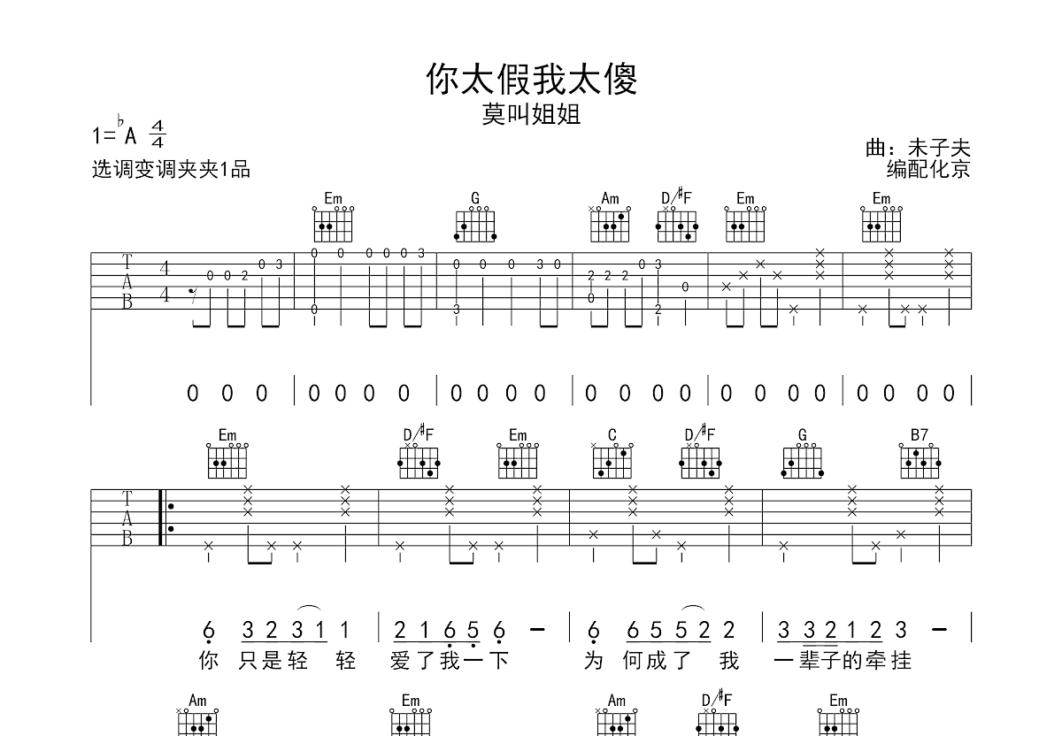 你太假我太傻吉他谱_莫叫姐姐_G调弹唱