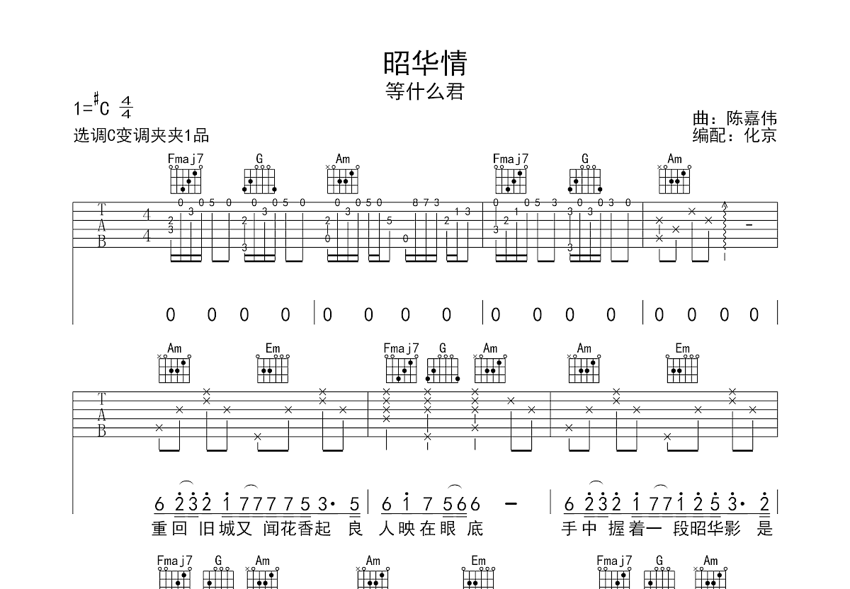 昭华情吉他谱预览图