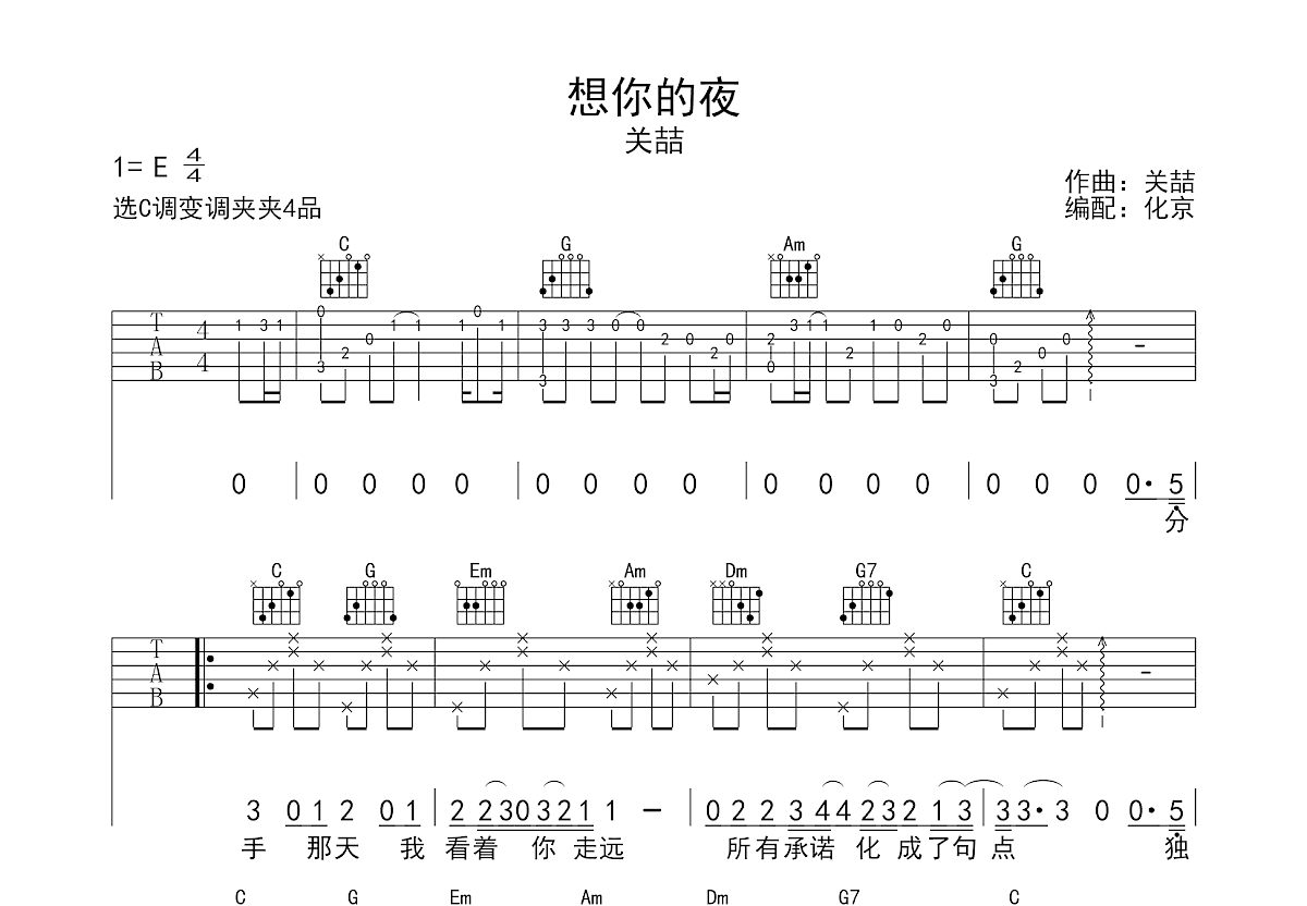 想你的夜吉他谱预览图