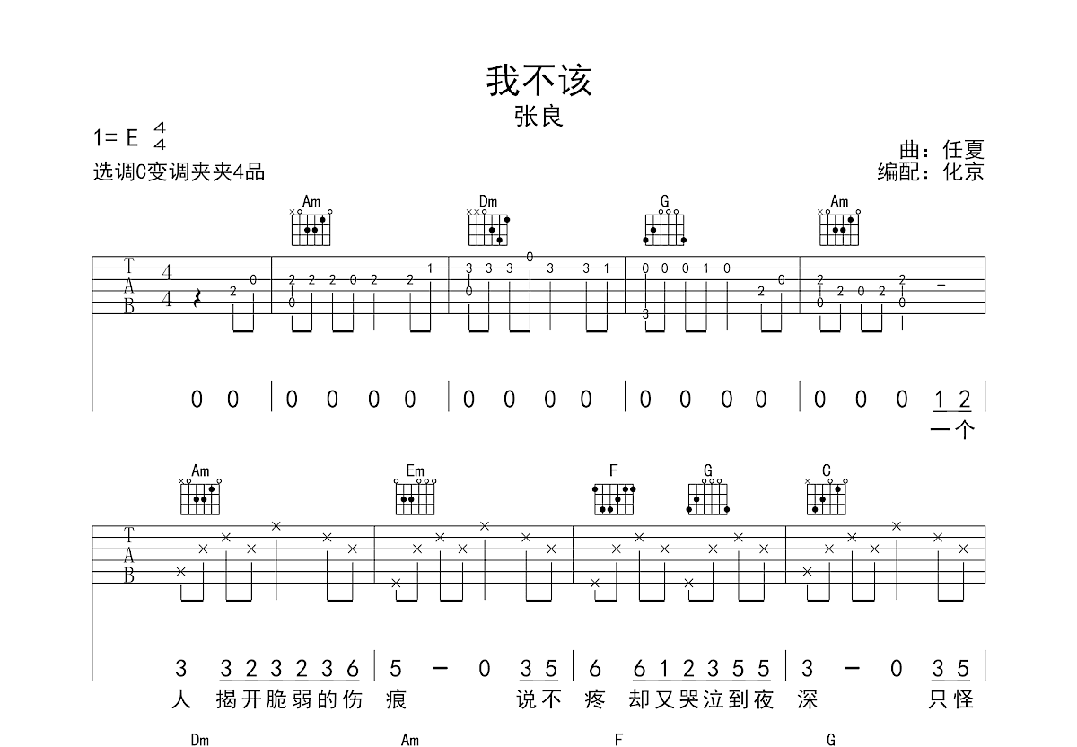 我不该吉他谱_张良_C调弹唱