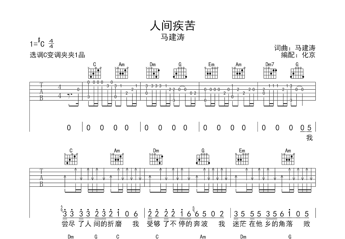 人间疾苦吉他谱预览图