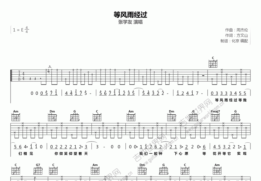 等风雨经过吉他谱_张学友_E调弹唱