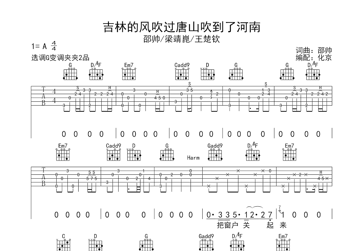 吉林的风吹过唐山吹到了河南吉他谱预览图