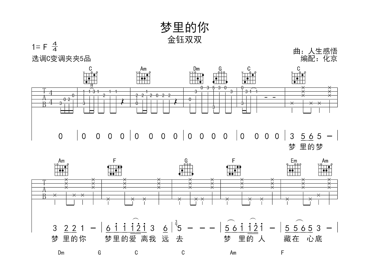 梦里的你吉他谱预览图