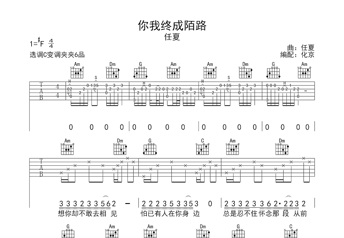 你我终成陌路吉他谱预览图