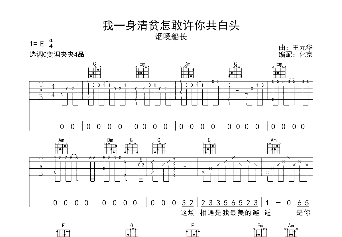 我一身清贫怎敢许你共白头吉他谱预览图
