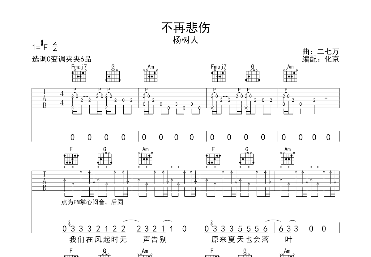 不再悲伤吉他谱预览图