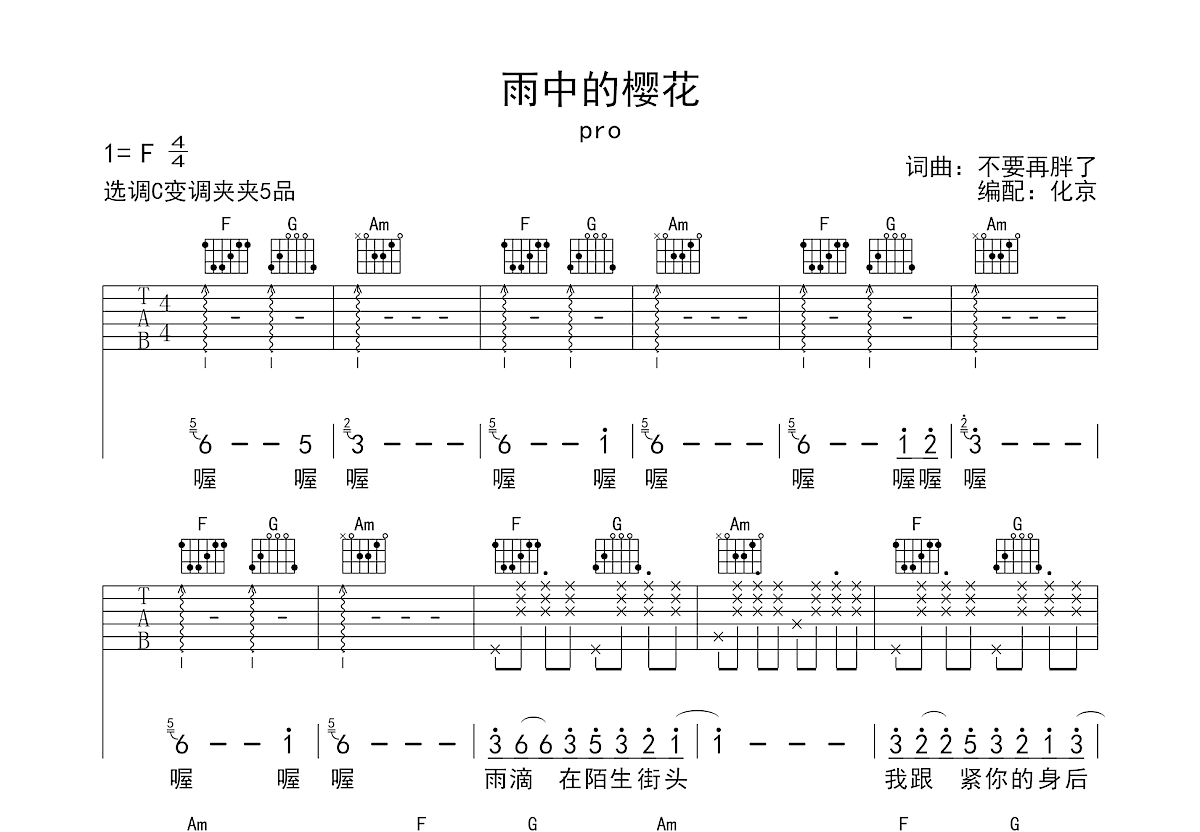 雨中的樱花吉他谱预览图