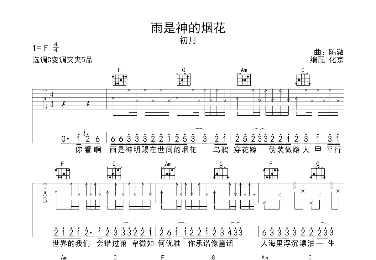 雨是神的烟花吉他谱预览图