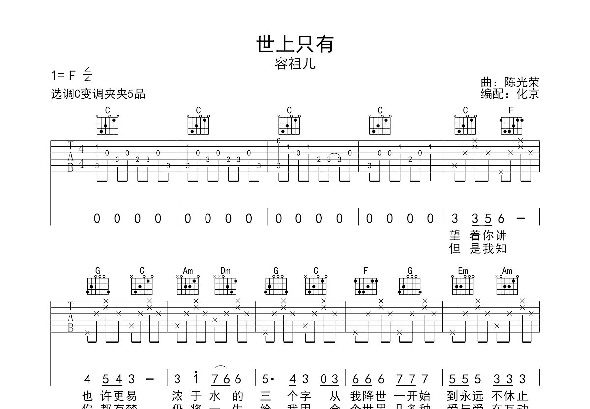 世上只有吉他谱预览图