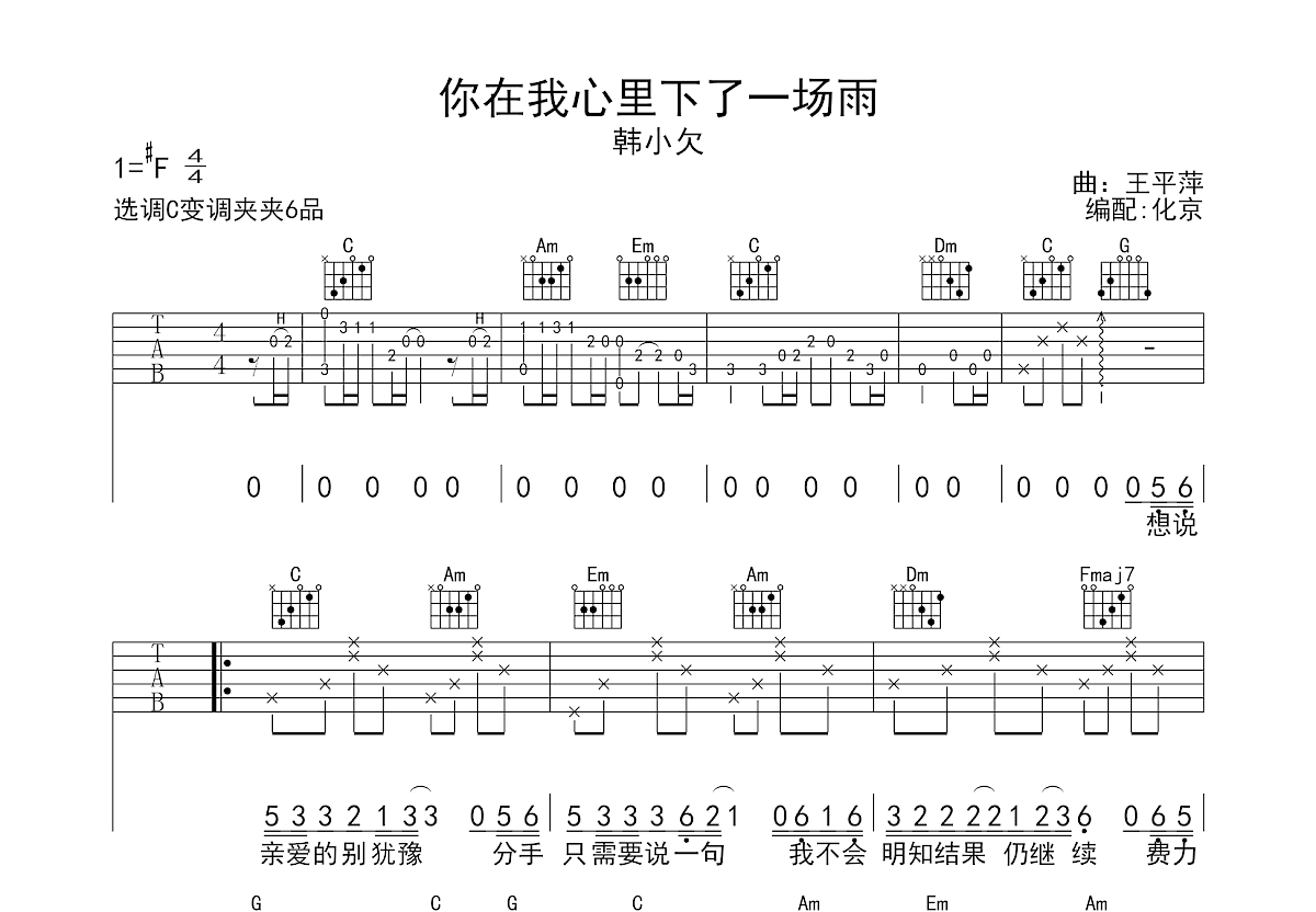 你在我心里下了一场雨吉他谱预览图