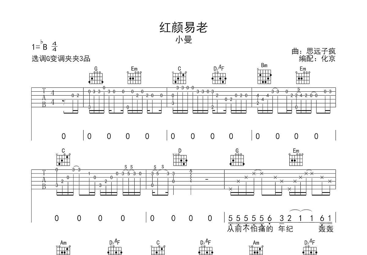 红颜易老吉他谱预览图