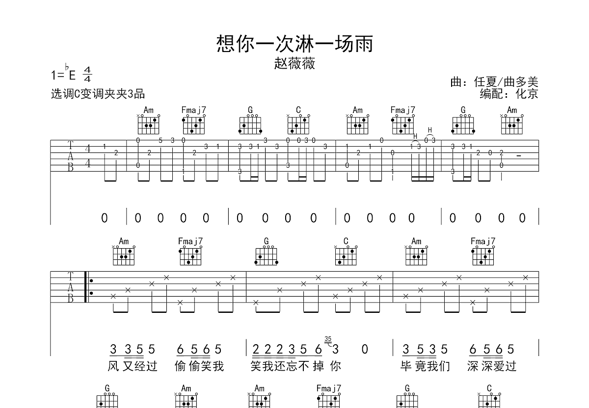想你一次淋一场雨吉他谱预览图