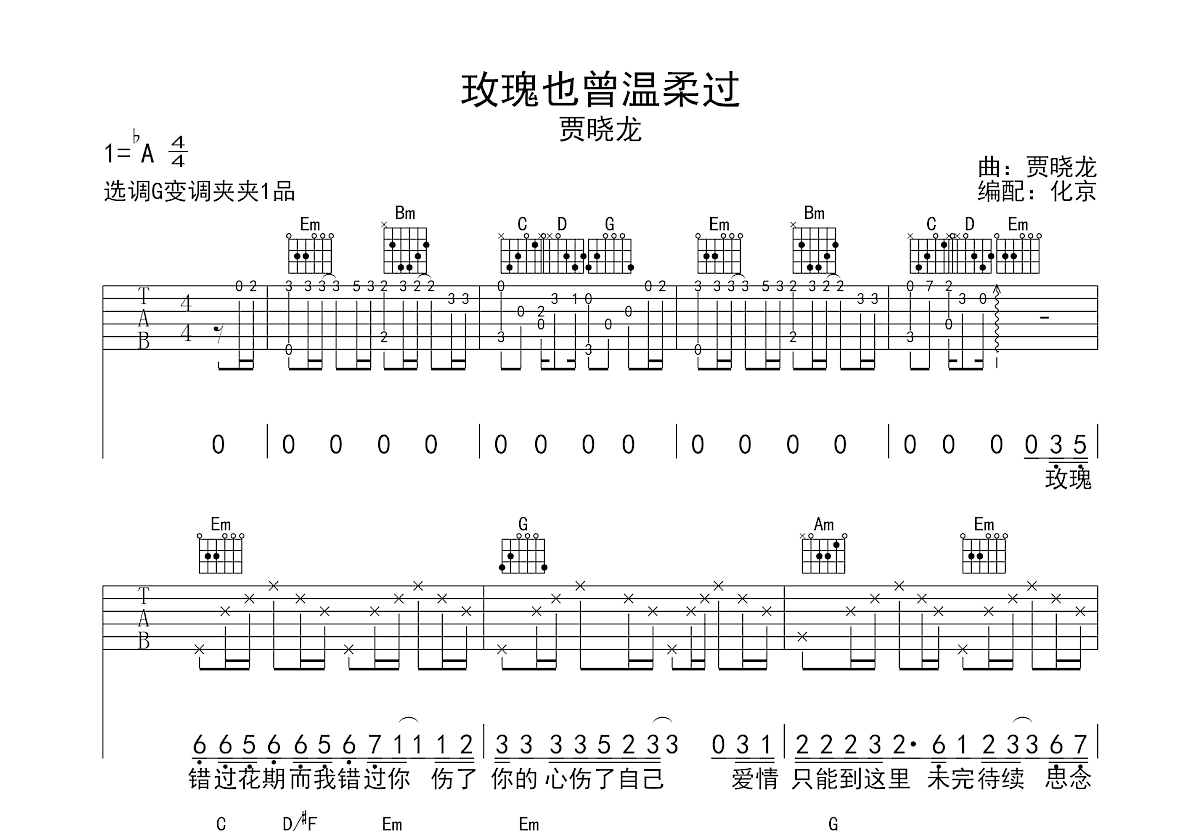 玫瑰也曾温柔过吉他谱预览图