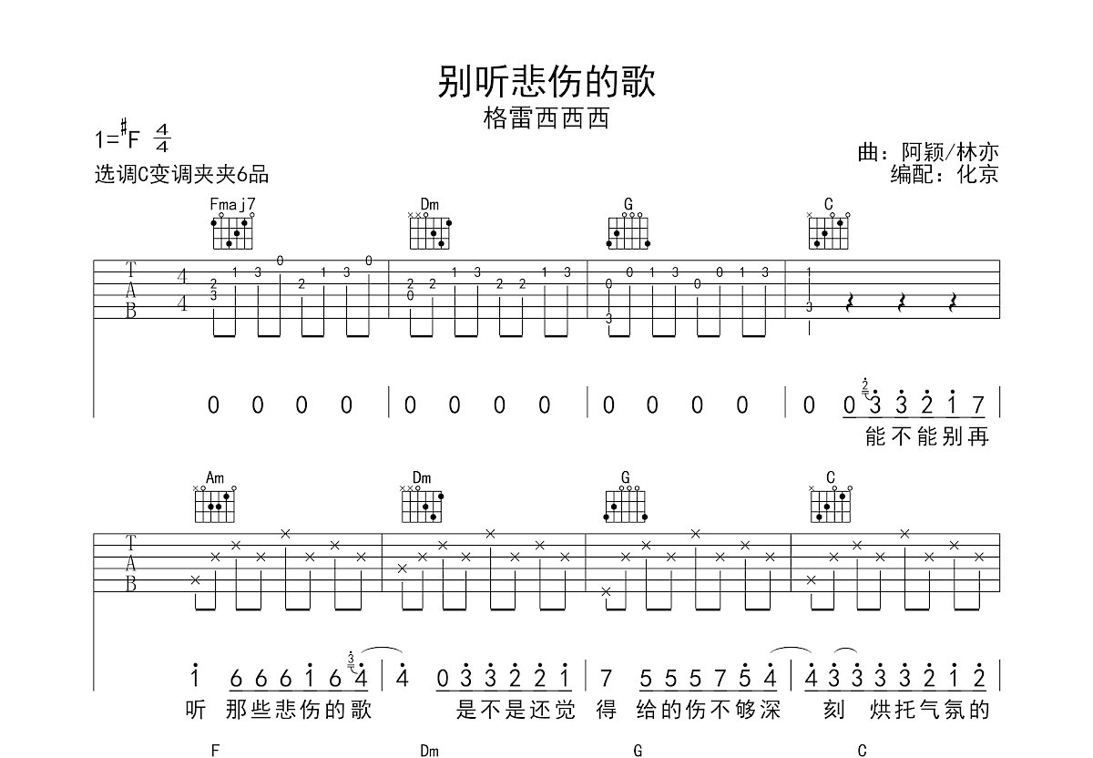 别听悲伤的歌吉他谱预览图