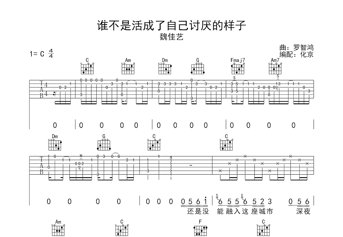 谁不是活成了自己讨厌的样子吉他谱预览图